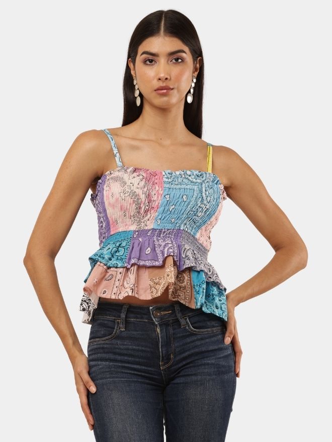 69 Upcycled Shirt Patchwork Peplum Top - Image 1