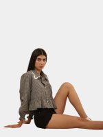 Checkered Crop Shirt Top Bundle with Lace Collar - Image 7