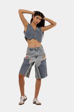 Upcycled Carhartt Blanket-Lined Painted Denim Jorts - Image 6
