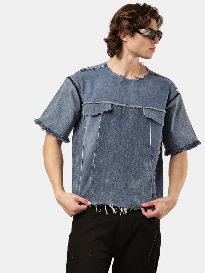 72 REWORKED DENIM PANEL T-SHIRT - Image 1