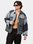 MULTI-PANEL REWORKED DENIM UTILITY JACKET