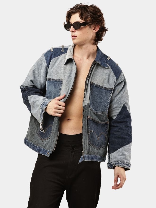 79 MULTI-PANEL REWORKED DENIM UTILITY JACKET - Image 1