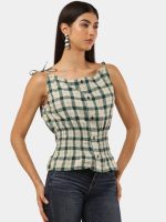 Checkered Peplum Crop Top  Sleeveless Shirt Style - Image 6