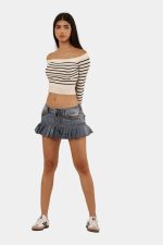 Pleated Denim Mini Skirt - Image 9