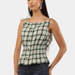 Checkered Peplum Crop Top  Sleeveless Shirt Style