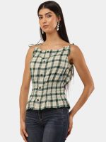Checkered Peplum Crop Top  Sleeveless Shirt Style
