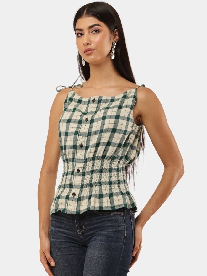 80 Checkered Peplum Crop Top Sleeveless Shirt Style - Image 1