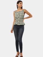 Checkered Peplum Crop Top  Sleeveless Shirt Style - Image 4