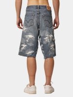 Upcycled Distressed Baggy Denim Jorts - Image 9