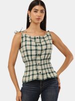 Checkered Peplum Crop Top  Sleeveless Shirt Style - Image 3
