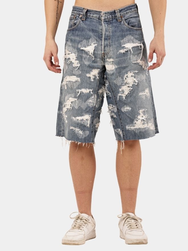 82 Upcycled Distressed Baggy Denim Jorts