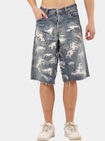 Upcycled Distressed Baggy Denim Jorts - Image 5
