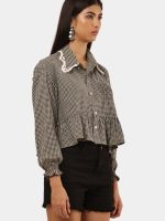 Checkered Crop Shirt Top Bundle with Lace Collar - Image 5