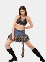 Safari Skirt –  Denim Leopard Ruffle Mini - Image 6