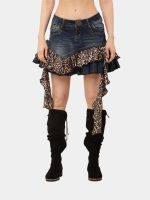 Safari Skirt –  Denim Leopard Ruffle Mini - Image 3