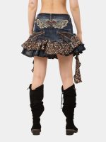 Safari Skirt –  Denim Leopard Ruffle Mini - Image 2