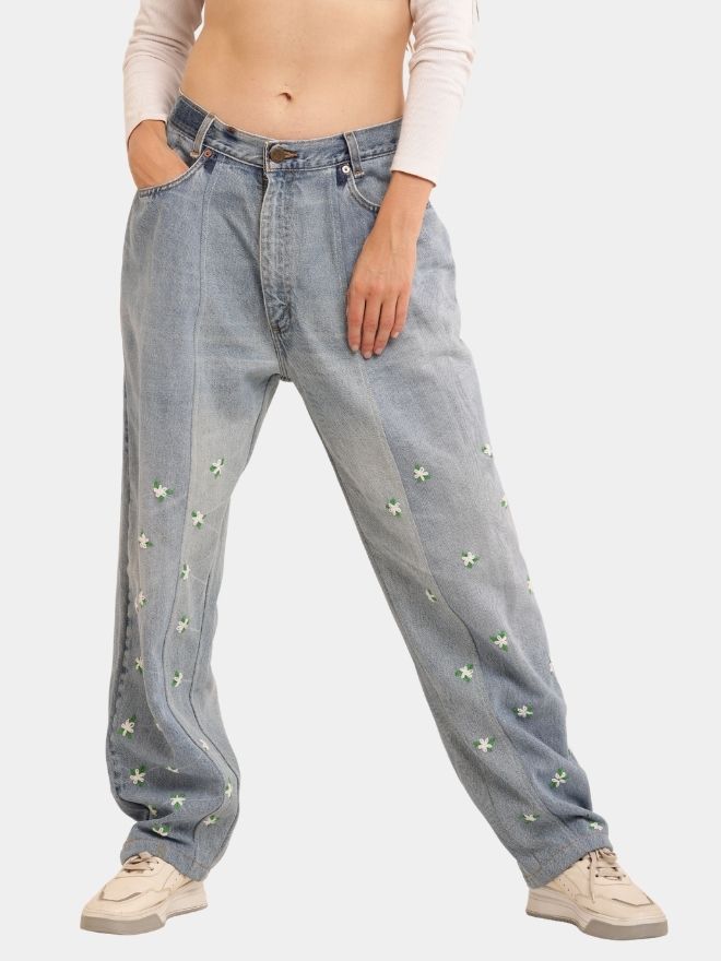 97 Ditsy Floral Embroidered Baggy Jeans - Image 1