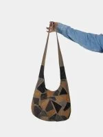 Earth-Tone Patchwork Vintage Fabric Tote Bag - Image 3