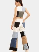 Baggy Denim Set –  Patch Jeans & Lace V-Neck Top - Image 2
