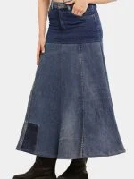 Denim Panelled Maxi Skirt