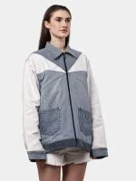 Dual-Tone Denim Patchwork Jacket - Image 4