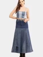 Denim Panelled Maxi Skirt - Image 2