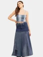 Denim Panelled Maxi Skirt - Image 9