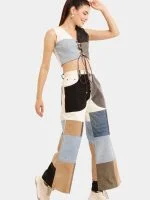 Baggy Denim Set –  Patch Jeans & Lace V-Neck Top - Image 6