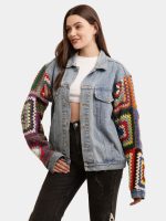 Unisex Crochet Denim Jacket – Multicolour Sleeve Statement - Image 5