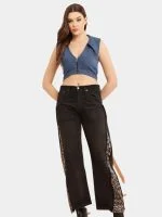 Leopard Side Panel Reworked Baggy Denim Jeans - Image 7
