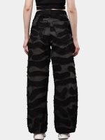 Black Denim Pants – Wavy Overlay Design - Image 2