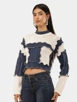 Blue and White Crop Sweater
