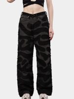 Black Denim Pants – Wavy Overlay Design