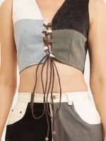 Baggy Denim Set –  Patch Jeans & Lace V-Neck Top - Image 9