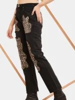 Leopard Patchwork Reworked Denim Jeans - Image 6