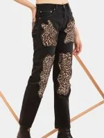Leopard Patchwork Reworked Denim Jeans - Image 2