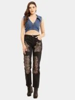 Leopard Patchwork Reworked Denim Jeans - Image 5
