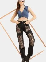 Leopard Patchwork Reworked Denim Jeans - Image 7