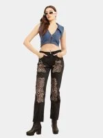 Leopard Patchwork Reworked Denim Jeans - Image 4