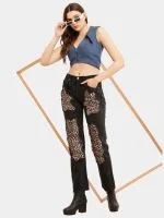 Leopard Patchwork Reworked Denim Jeans - Image 11