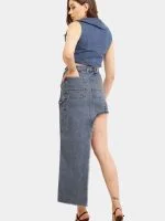 Reworked Carhartt Asymmetrical Raw Hem Denim Skirt - Image 16
