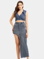 Reworked Carhartt Asymmetrical Raw Hem Denim Skirt - Image 5