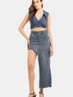 Reworked Carhartt Asymmetrical Raw Hem Denim Skirt - Image 7