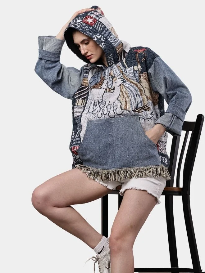 149 Tapestry & Denim Hoodie - Image 1