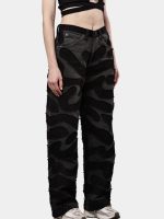 Black Denim Pants – Wavy Overlay Design - Image 10