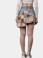Patchwork Skirt with Gingham & Canvas Panels - Image 2