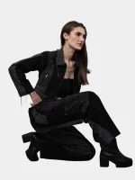 Jacket with Zipper Detail & White Thread Patchwork - Image 3