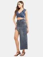 Reworked Carhartt Asymmetrical Raw Hem Denim Skirt - Image 2