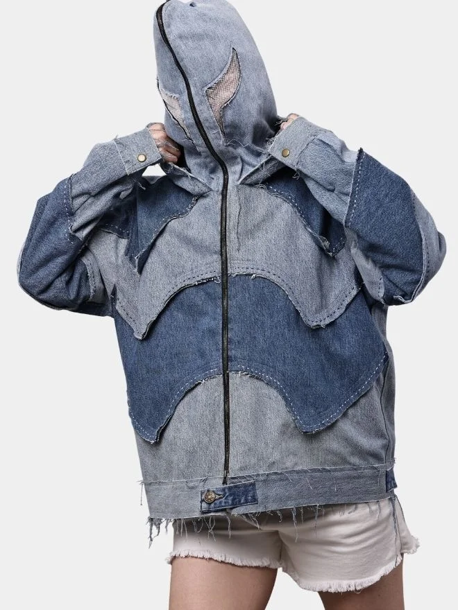 157 Double Hood Denim Jacket - Image 1