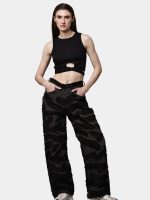 Black Denim Pants – Wavy Overlay Design - Image 9
